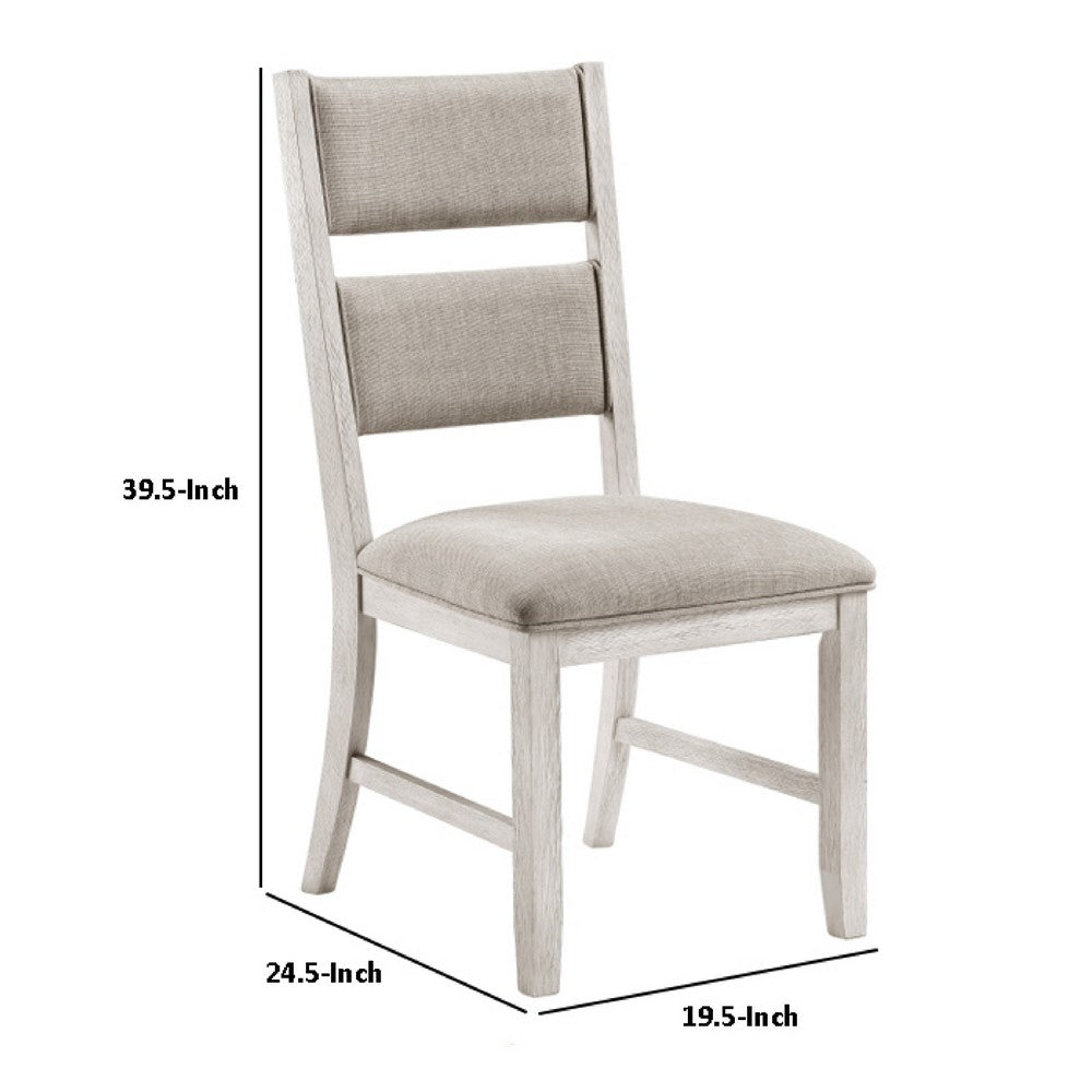 Benjara Vile Dining Side Chair Set of 2, Gray Polyester, Distress Antique White