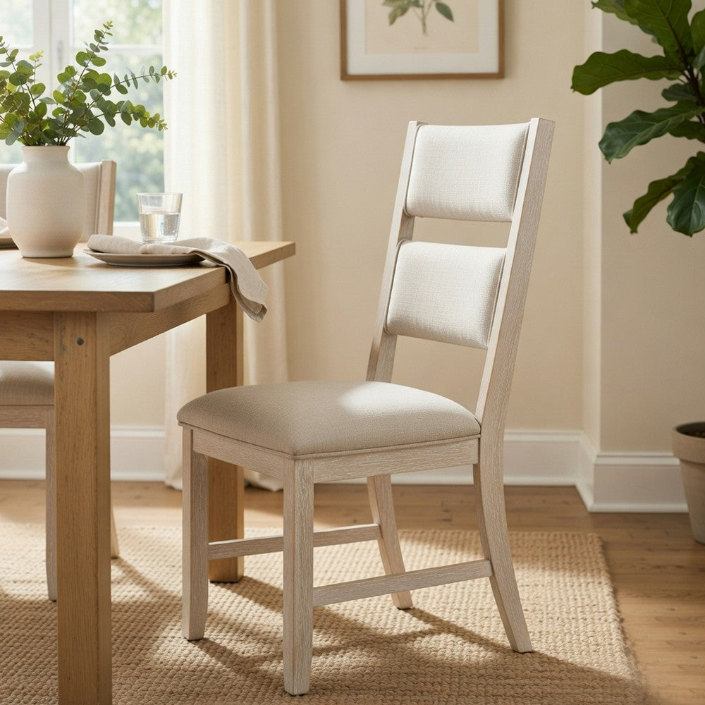 Benjara Vile Dining Side Chair Set of 2, Gray Polyester, Distress Antique White