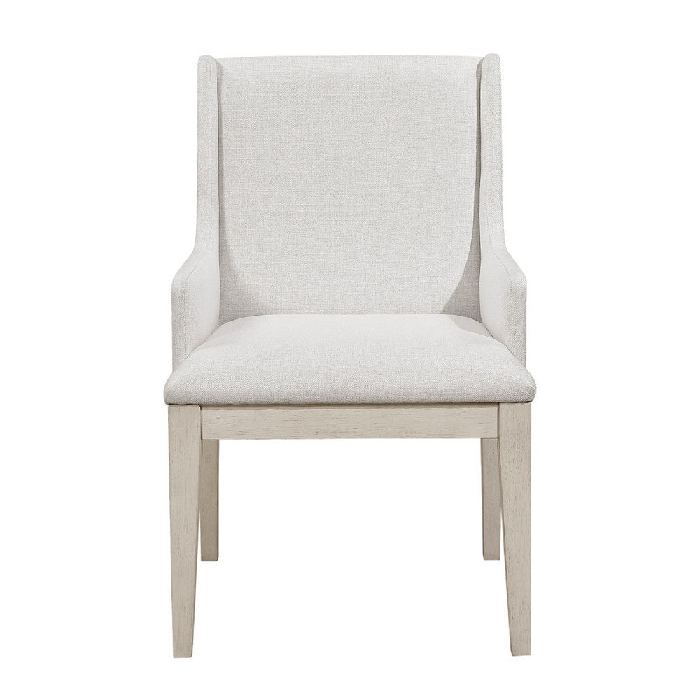 Benjara Tuma Wing Dining Armchair Set of 2, Ivory Polyester, Antique White