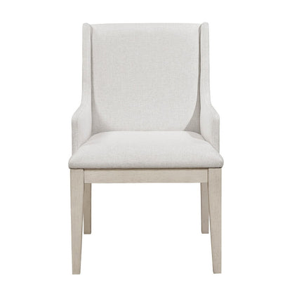 Benjara Tuma Wing Dining Armchair Set of 2, Ivory Polyester, Antique White