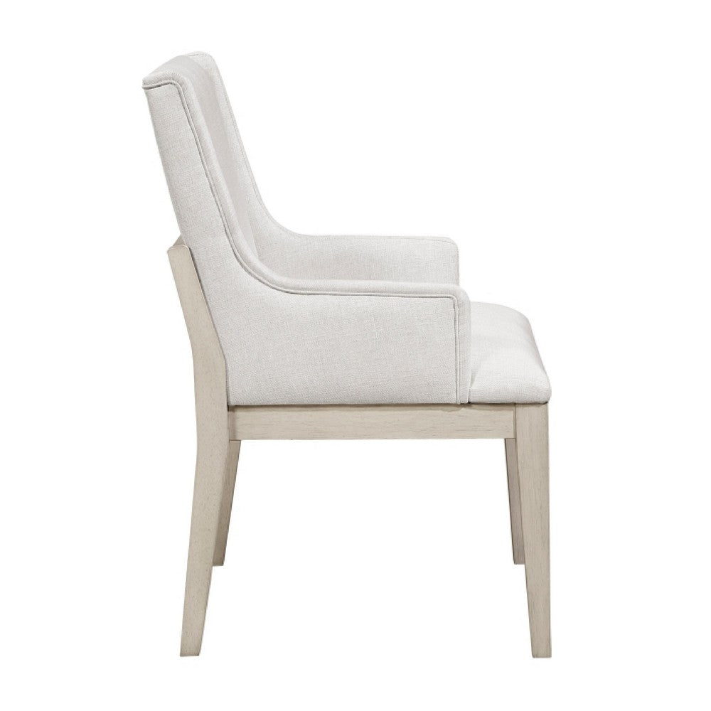 Benjara Tuma Wing Dining Armchair Set of 2, Ivory Polyester, Antique White