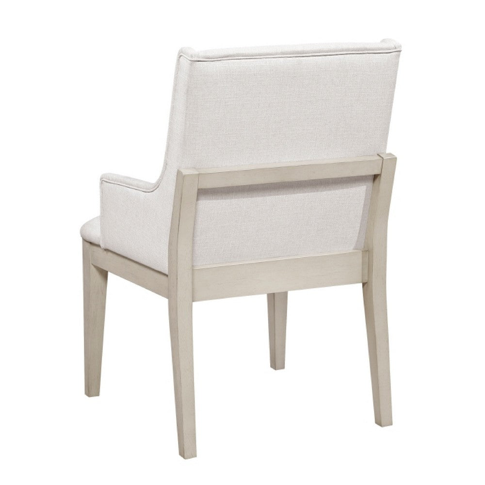 Benjara Tuma Wing Dining Armchair Set of 2, Ivory Polyester, Antique White