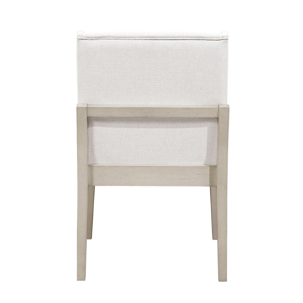 Benjara Tuma Wing Dining Armchair Set of 2, Ivory Polyester, Antique White