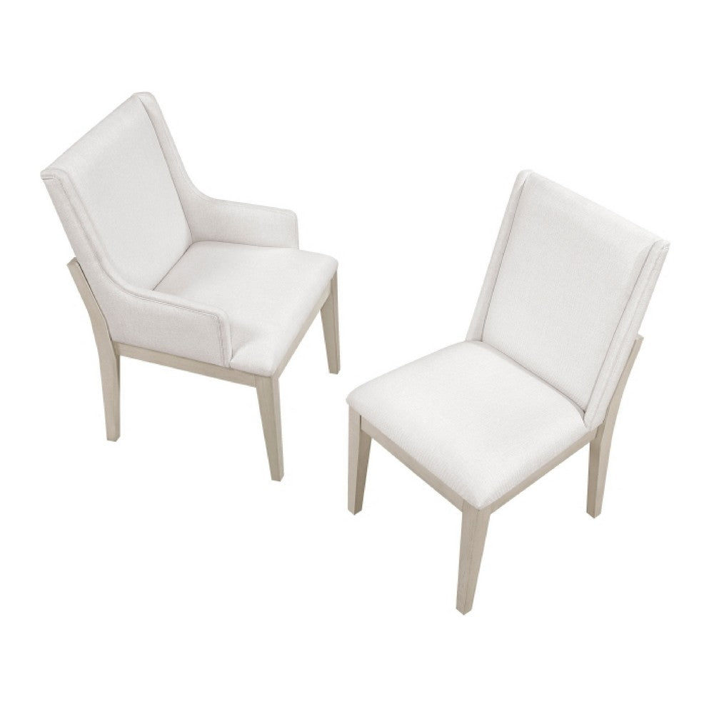 Benjara Tuma Wing Dining Armchair Set of 2, Ivory Polyester, Antique White