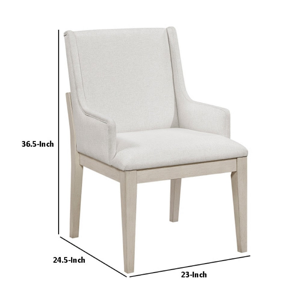 Benjara Tuma Wing Dining Armchair Set of 2, Ivory Polyester, Antique White