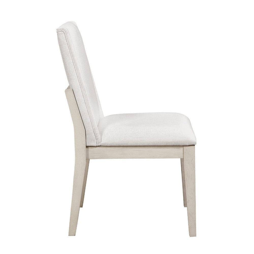 Benjara Tuma Wing Dining Side Chair Set of 2, Ivory Polyester, Antique White