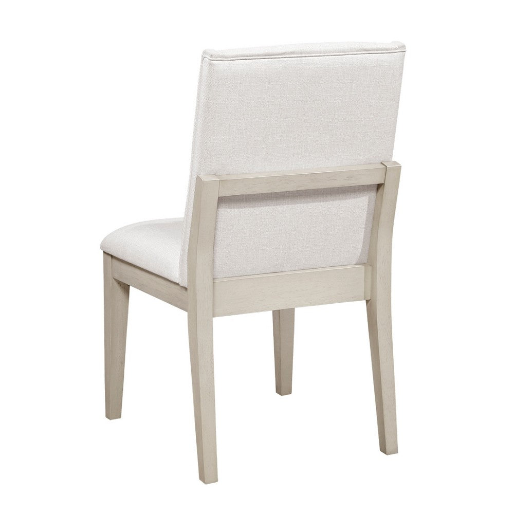 Benjara Tuma Wing Dining Side Chair Set of 2, Ivory Polyester, Antique White
