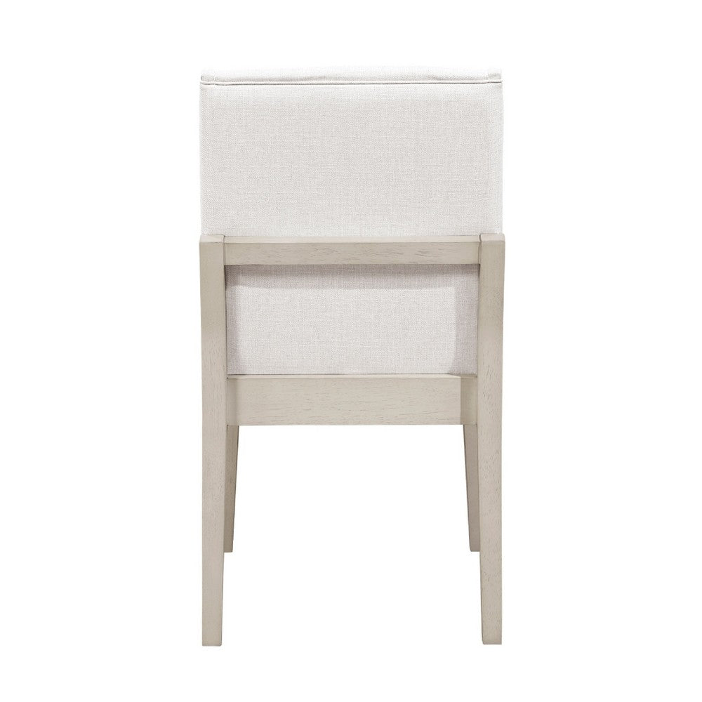 Benjara Tuma Wing Dining Side Chair Set of 2, Ivory Polyester, Antique White