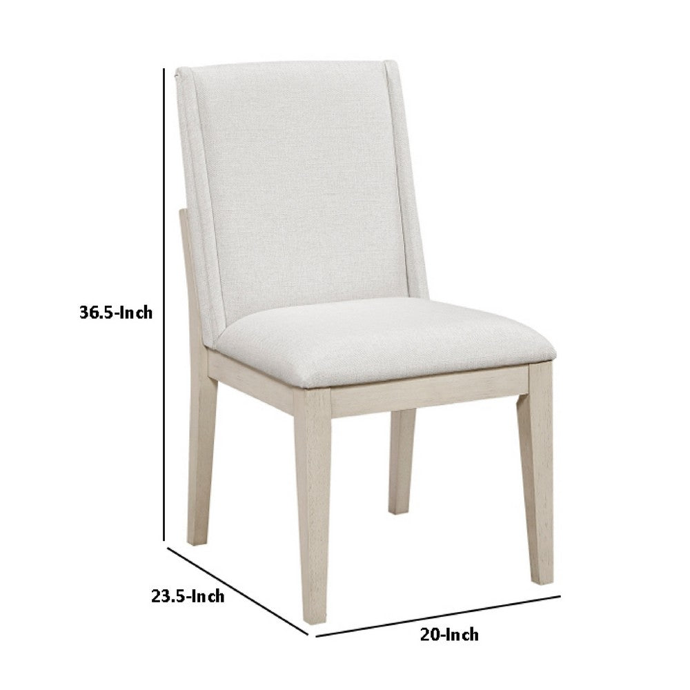 Benjara Tuma Wing Dining Side Chair Set of 2, Ivory Polyester, Antique White