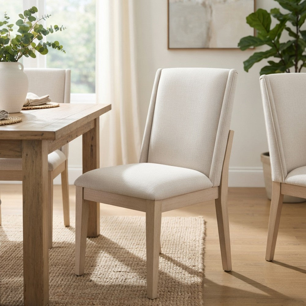 Benjara Tuma Wing Dining Side Chair Set of 2, Ivory Polyester, Antique White