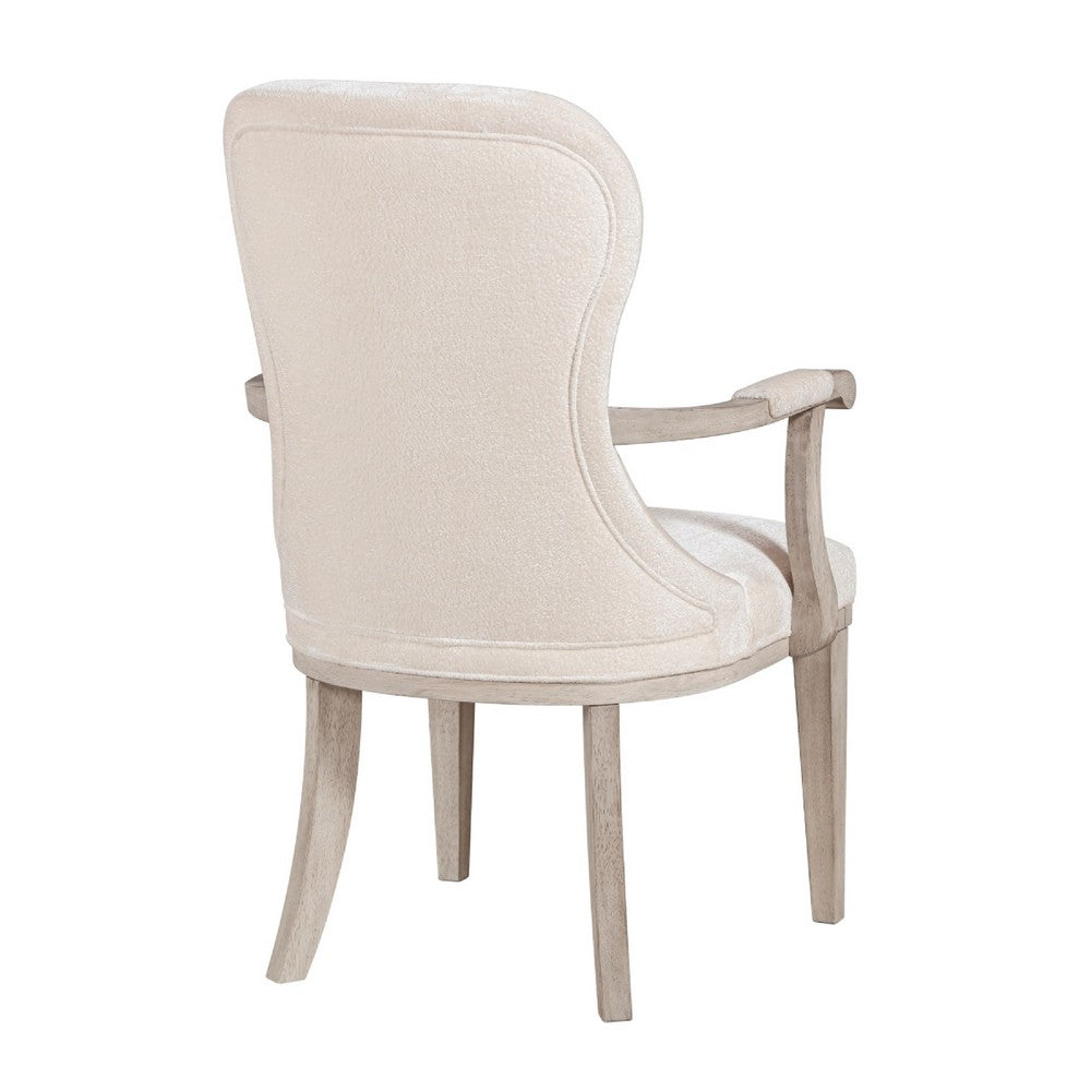 Benjara Lofi Wing Dining Armchair Set of 2, Ivory Felt Polyester, Gray Wood
