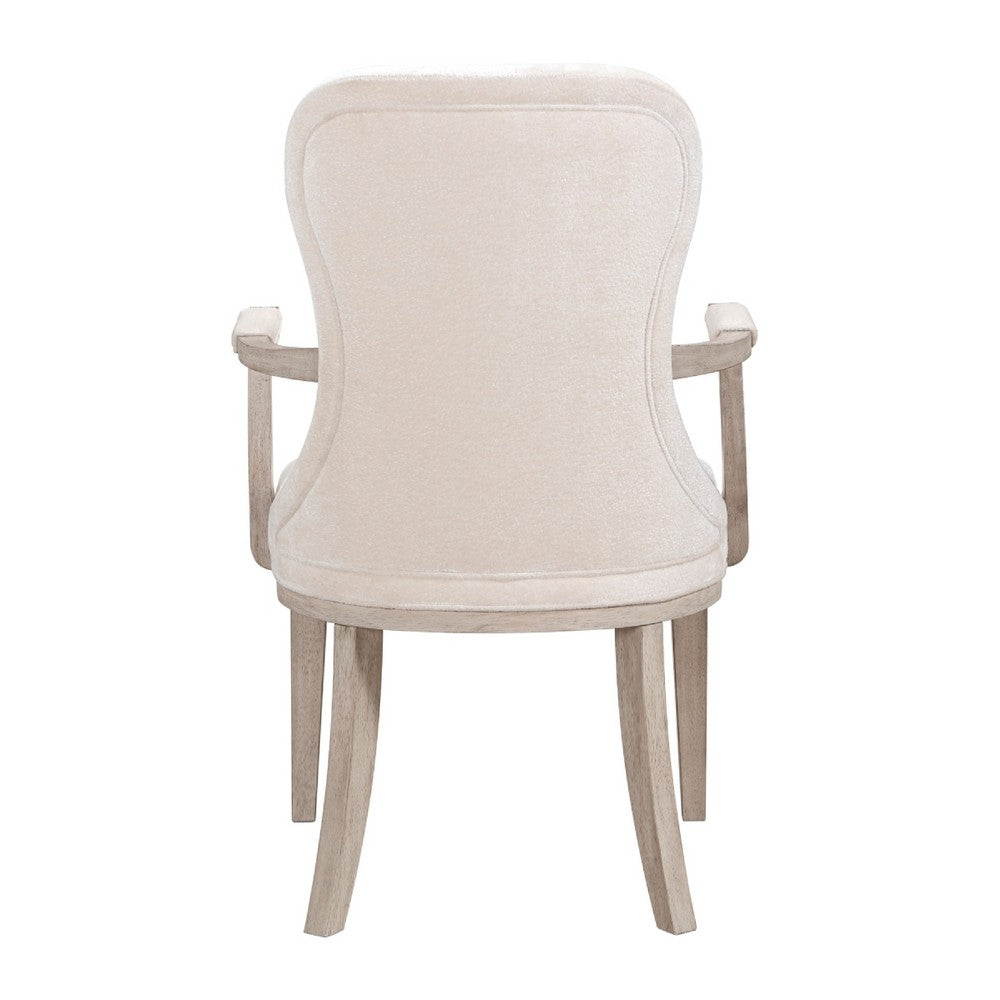 Benjara Lofi Wing Dining Armchair Set of 2, Ivory Felt Polyester, Gray Wood