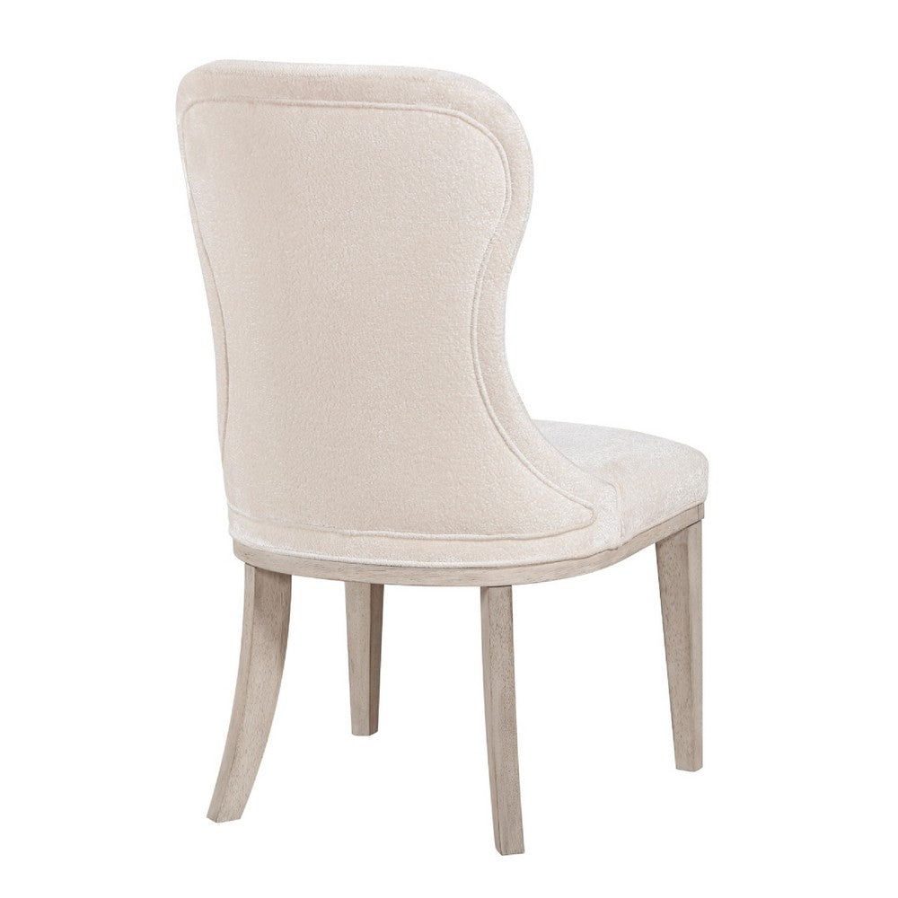 Benjara Lofi Wing Dining Side Chair Set of 2, Ivory Polyester, Light Gray Wood