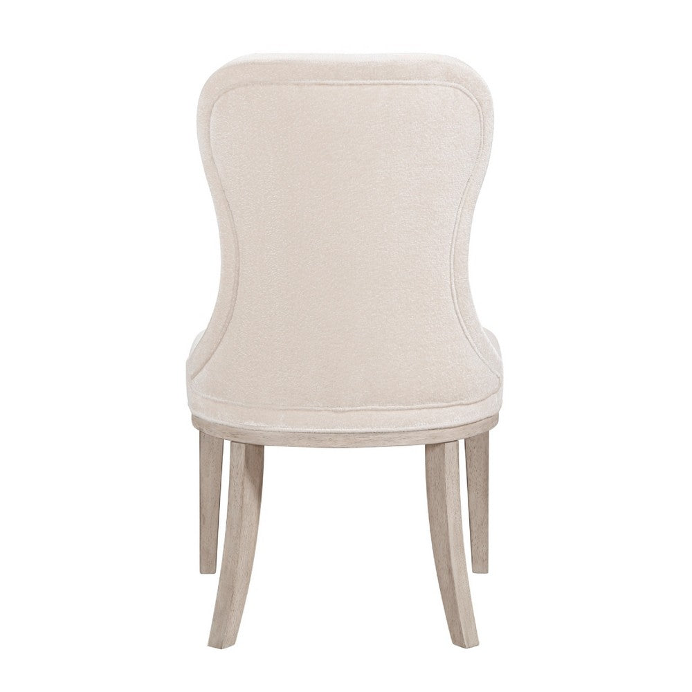 Benjara Lofi Wing Dining Side Chair Set of 2, Ivory Polyester, Light Gray Wood