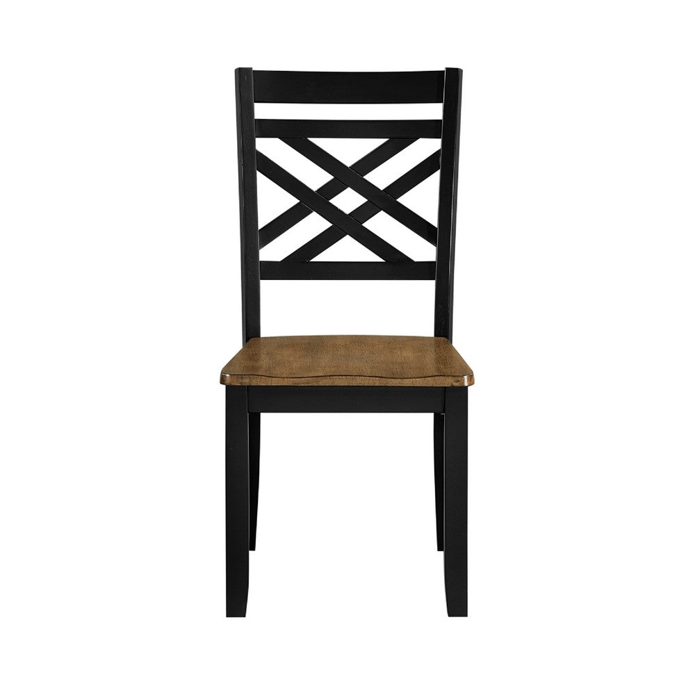 Benjara Teny Side Chair Set of 2, Lattice Back, Countered Seat, Brown And Black