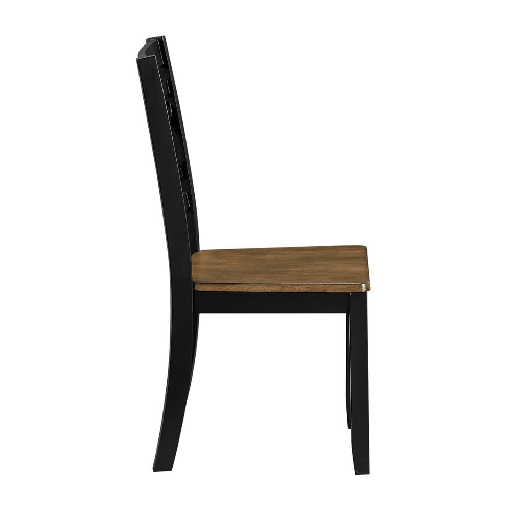 Benjara Teny Side Chair Set of 2, Lattice Back, Countered Seat, Brown And Black