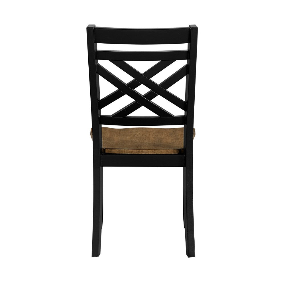 Benjara Teny Side Chair Set of 2, Lattice Back, Countered Seat, Brown And Black