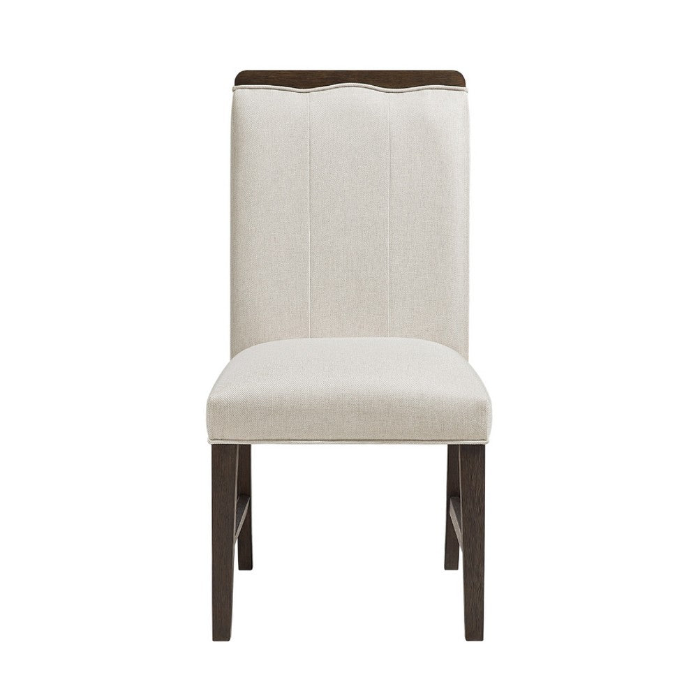 Benjara Lecy Side Chair Set of 2, Exposed Top, Channeled Ivory Polyester, Brown