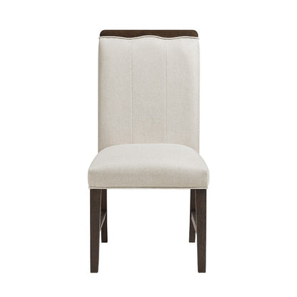 Benjara Lecy Side Chair Set of 2, Exposed Top, Channeled Ivory Polyester, Brown
