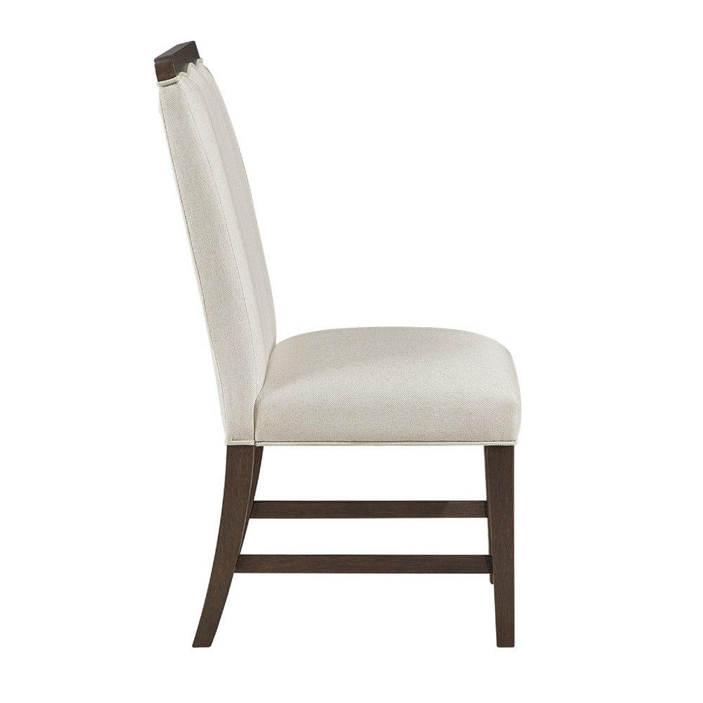 Benjara Lecy Side Chair Set of 2, Exposed Top, Channeled Ivory Polyester, Brown