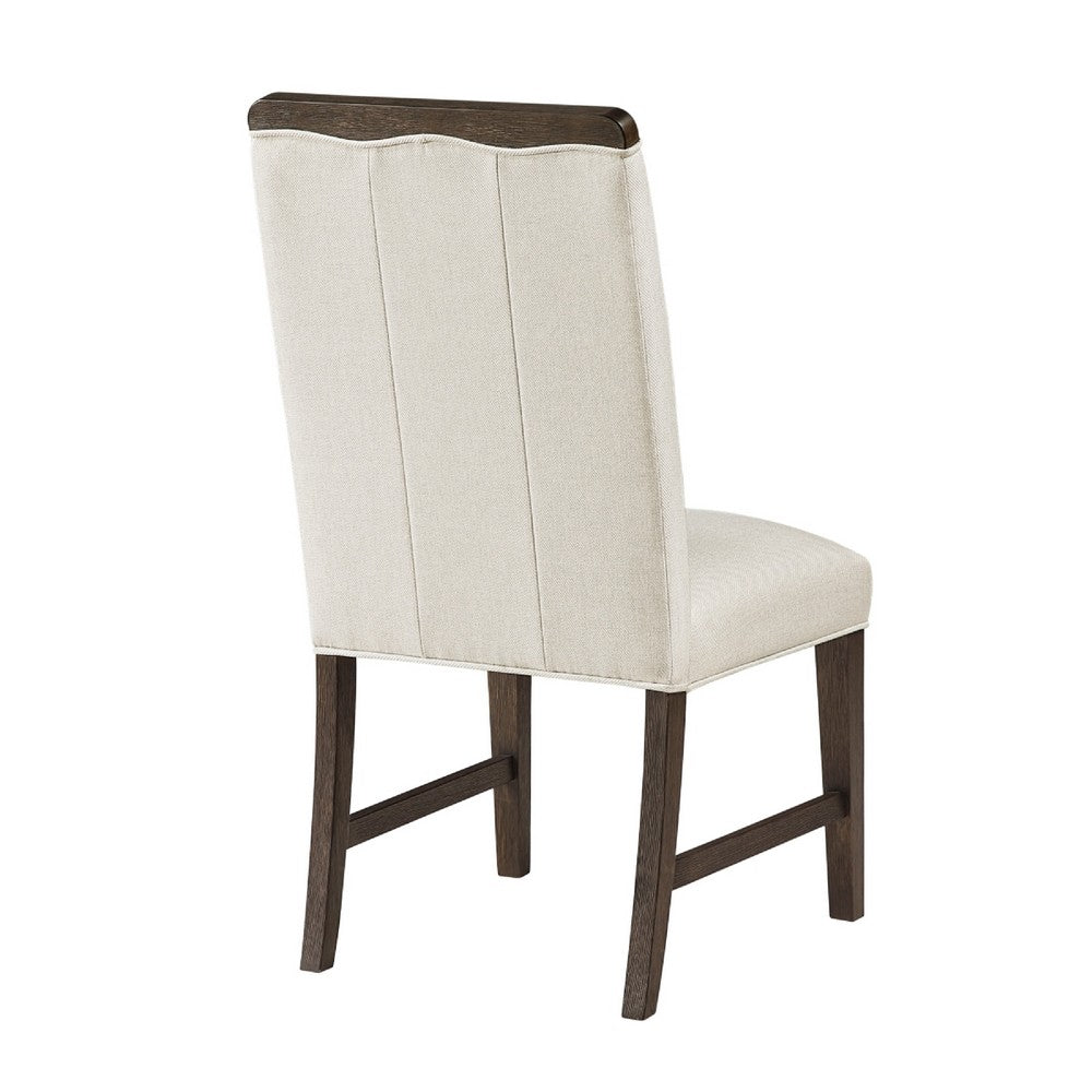 Benjara Lecy Side Chair Set of 2, Exposed Top, Channeled Ivory Polyester, Brown