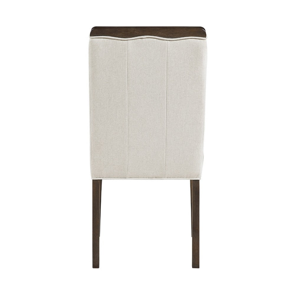 Benjara Lecy Side Chair Set of 2, Exposed Top, Channeled Ivory Polyester, Brown