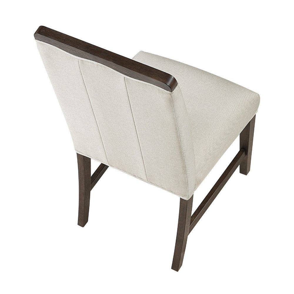 Benjara Lecy Side Chair Set of 2, Exposed Top, Channeled Ivory Polyester, Brown