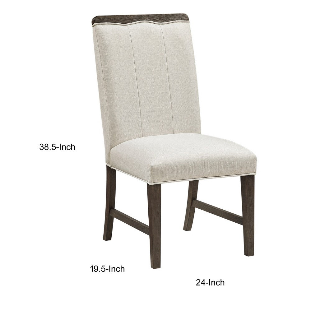 Benjara Lecy Side Chair Set of 2, Exposed Top, Channeled Ivory Polyester, Brown