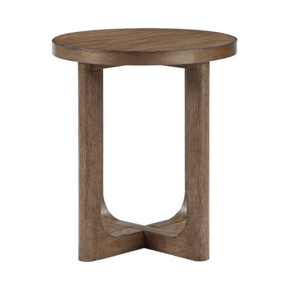 Benjara Bly Side End Table, Round Top, X base, Transitional Light Brown 20 Inch