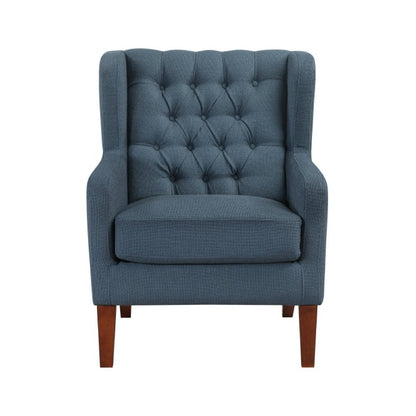 Benjara Russ Wingback Accent Chair, Foam Cushions, Tufted Blue Polyester, Brown