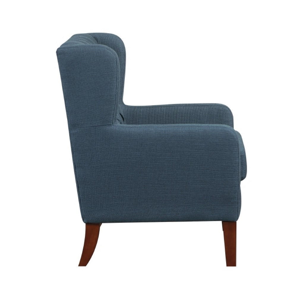 Benjara Russ Wingback Accent Chair, Foam Cushions, Tufted Blue Polyester, Brown