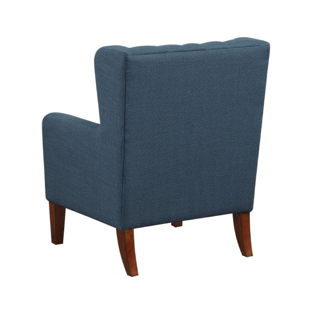 Benjara Russ Wingback Accent Chair, Foam Cushions, Tufted Blue Polyester, Brown