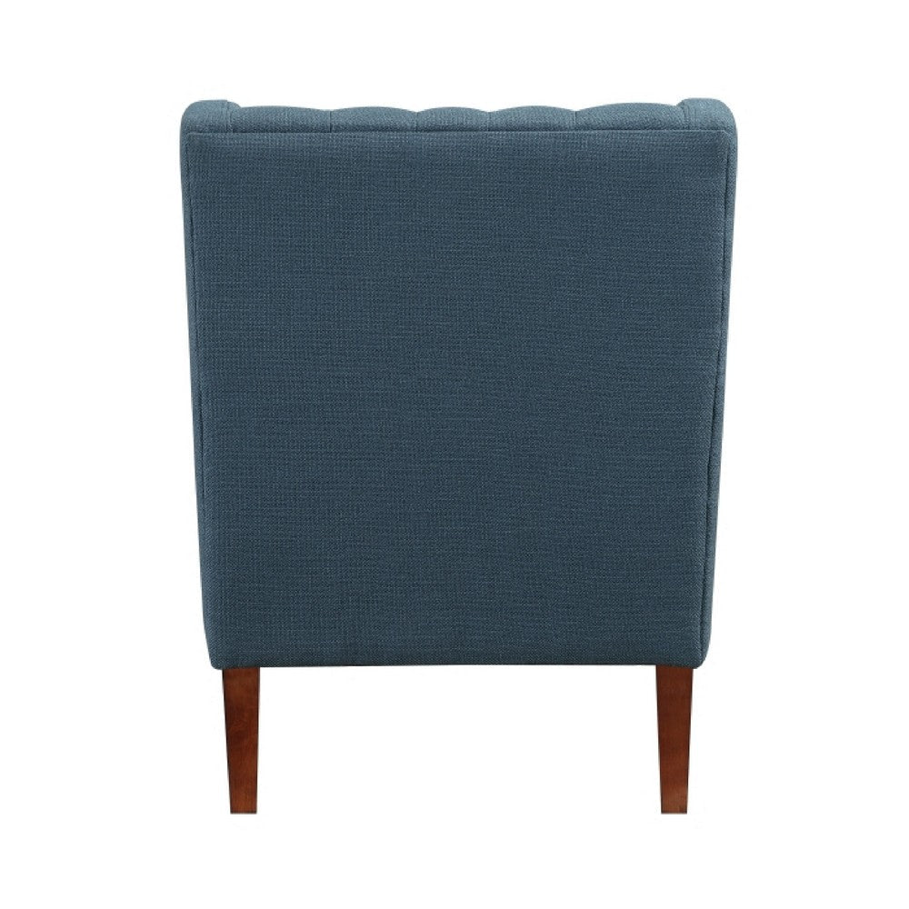 Benjara Russ Wingback Accent Chair, Foam Cushions, Tufted Blue Polyester, Brown