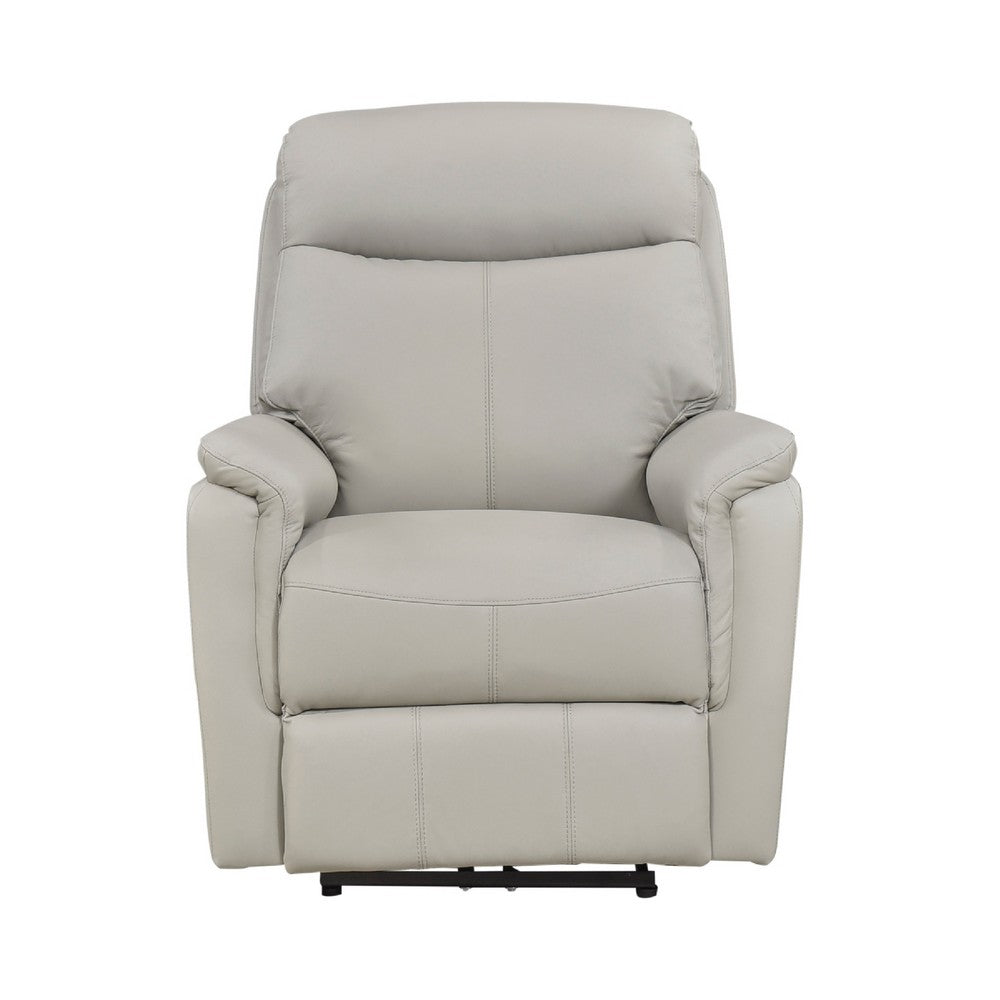 Benjara Lea Power Recliner Chair w USB, Foam Fill Light Gray Top Grain Leather