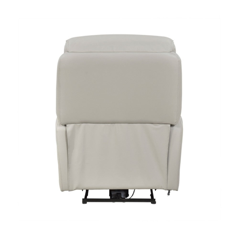 Benjara Lea Power Recliner Chair w USB, Foam Fill Light Gray Top Grain Leather