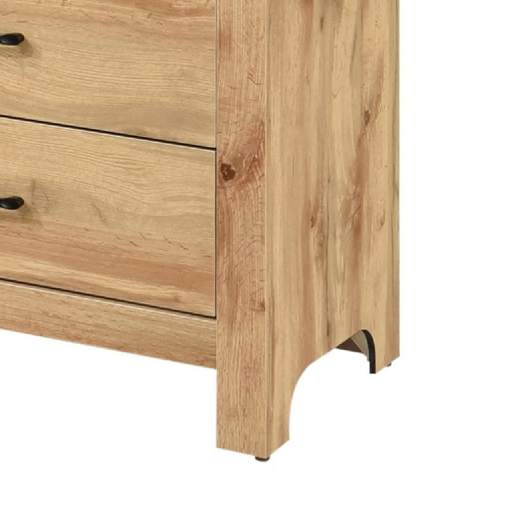 Benjara Eby Tall Dresser Chest, 5 Drawers, Black Nickel Handles, Natural Brown