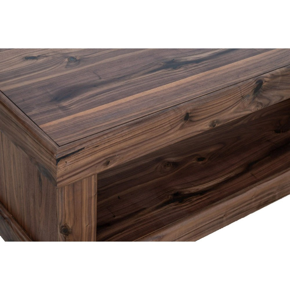 Benjara Kima Entryway Bench, Open Lower Shelf, 60 Inch Walnut Brown Wood