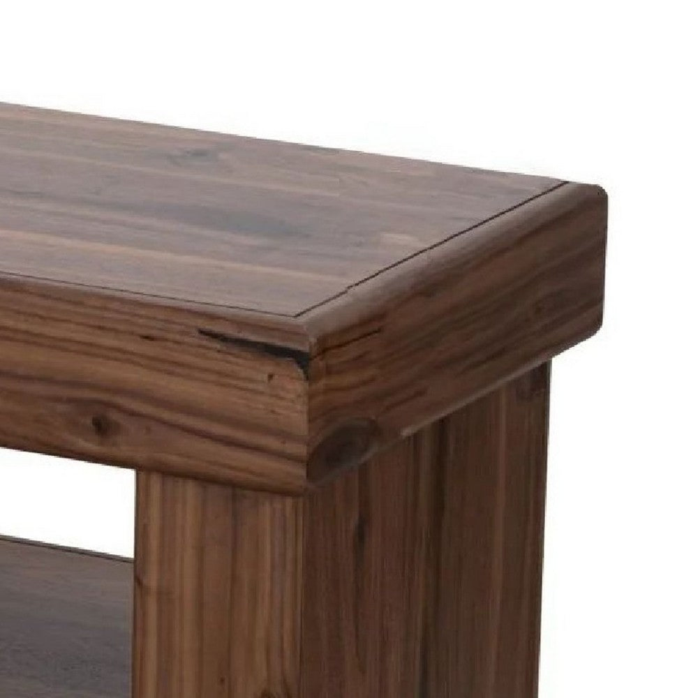 Benjara Kima Entryway Bench, Open Lower Shelf, 60 Inch Walnut Brown Wood