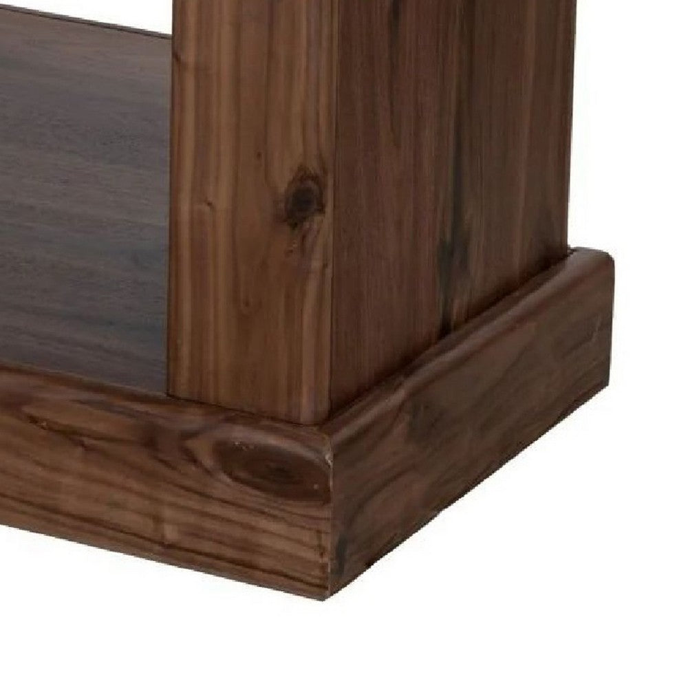 Benjara Kima Entryway Bench, Open Lower Shelf, 60 Inch Walnut Brown Wood