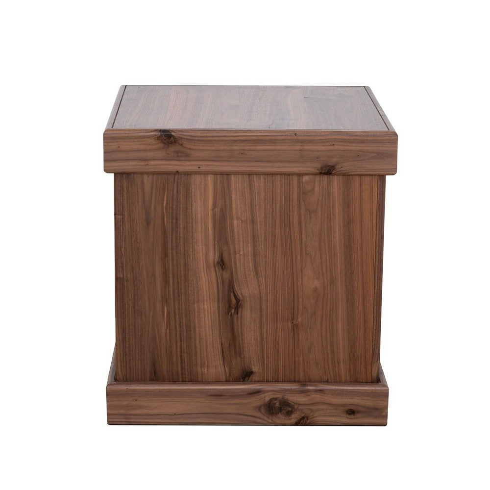 Benjara Kima Side End Table, 25 Inch Square Top with Lower Shelf, Walnut Brown