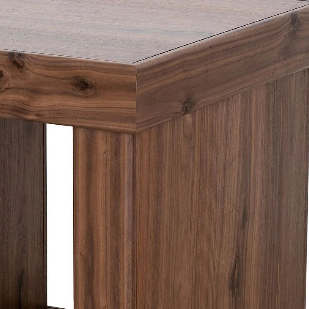 Benjara Kima Side End Table, 25 Inch Square Top with Lower Shelf, Walnut Brown