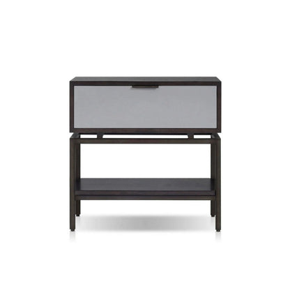 Benjara Kina Bedside Nightstand, 1 Drawer And Open Shelf, Espresso Gray Wood
