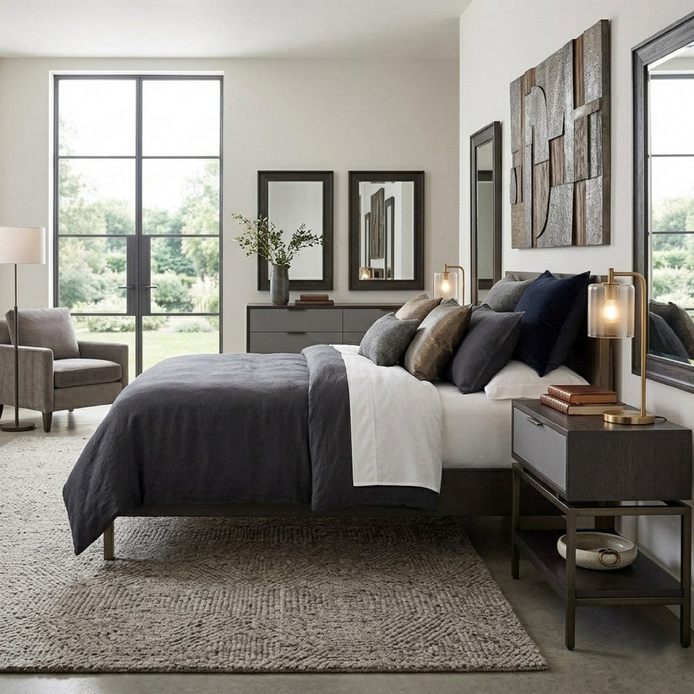 Benjara Kina Bedside Nightstand, 1 Drawer And Open Shelf, Espresso Gray Wood
