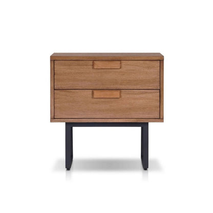 Benjara Pio Bedside Nightstand, 2 Drawers, Chestnut Brown, Gray Metal Legs