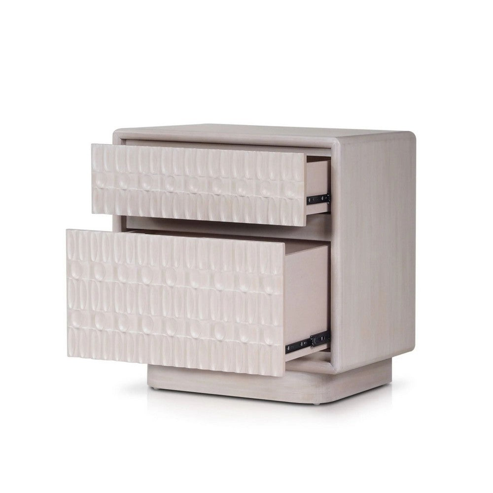 Benjara Lya Nightstand, 2 Soft Close Drawers, Contemporary Whitewash
