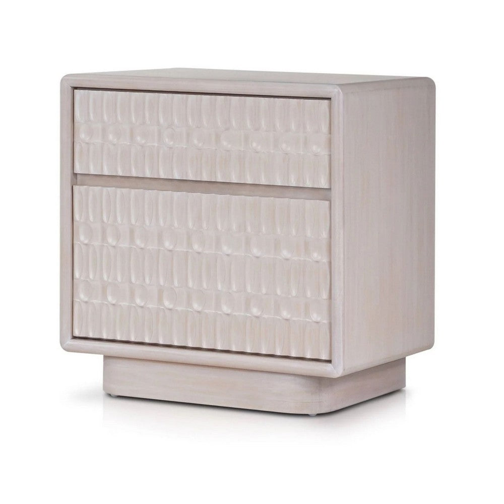 Benjara Lya Nightstand, 2 Soft Close Drawers, Contemporary Whitewash