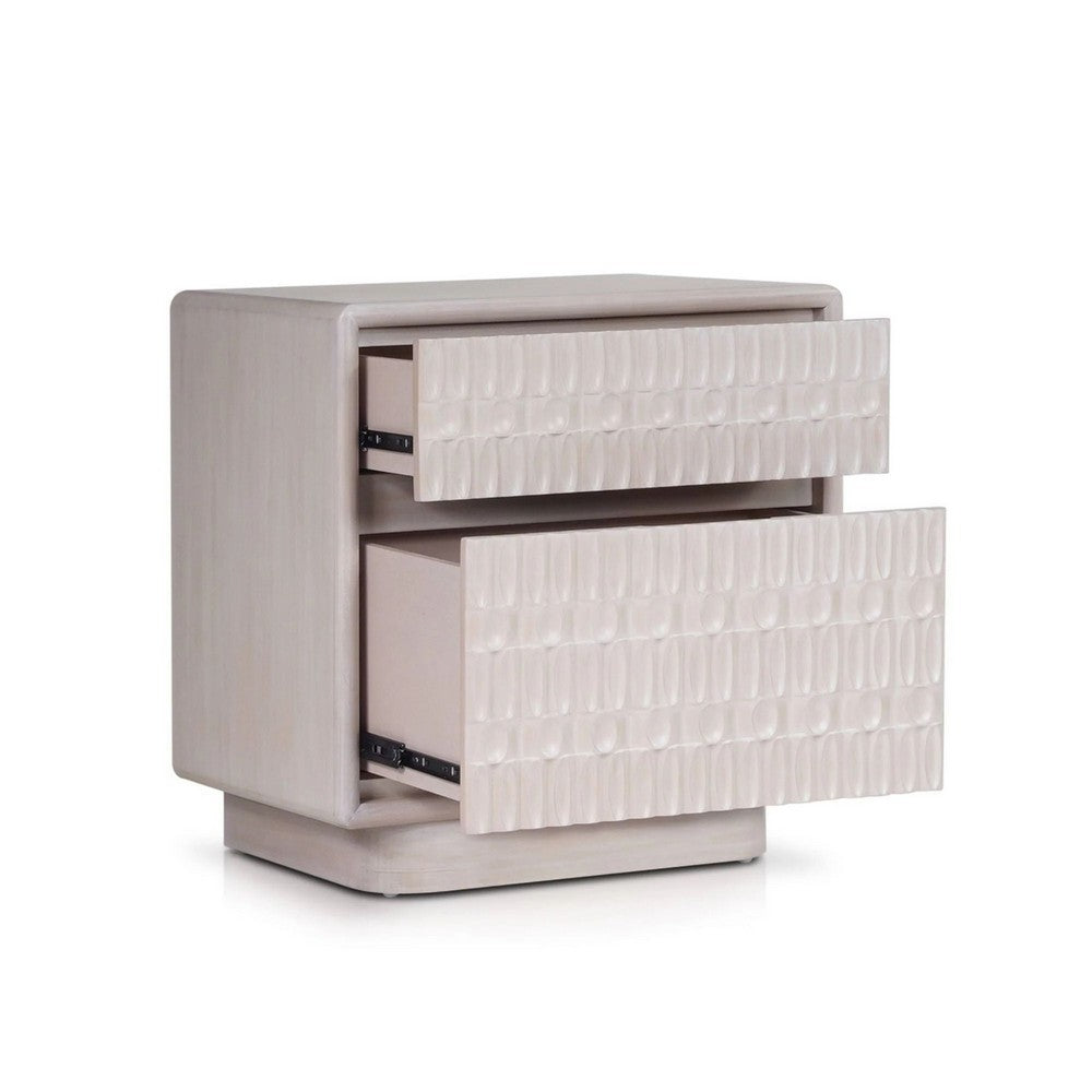 Benjara Lya Nightstand, 2 Soft Close Drawers, Contemporary Whitewash