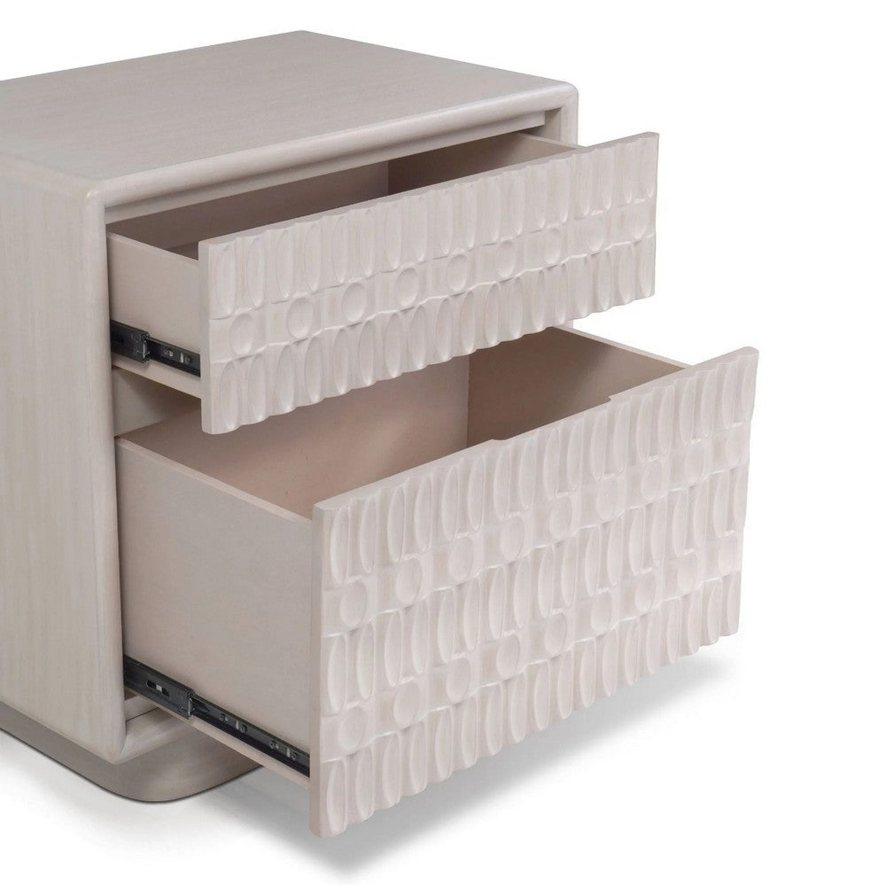 Benjara Lya Nightstand, 2 Soft Close Drawers, Contemporary Whitewash