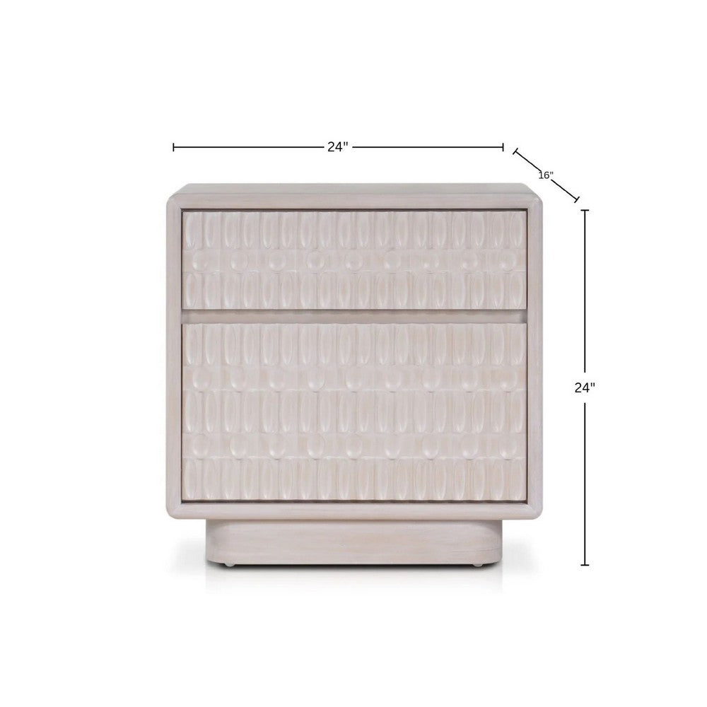 Benjara Lya Nightstand, 2 Soft Close Drawers, Contemporary Whitewash