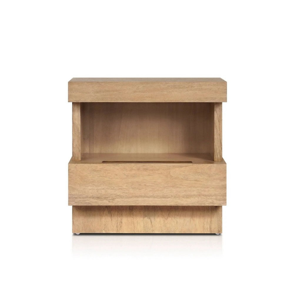 Benjara Koa Nightstand, 1 Drawer And Fixed Shelf, Modern Oak Brown
